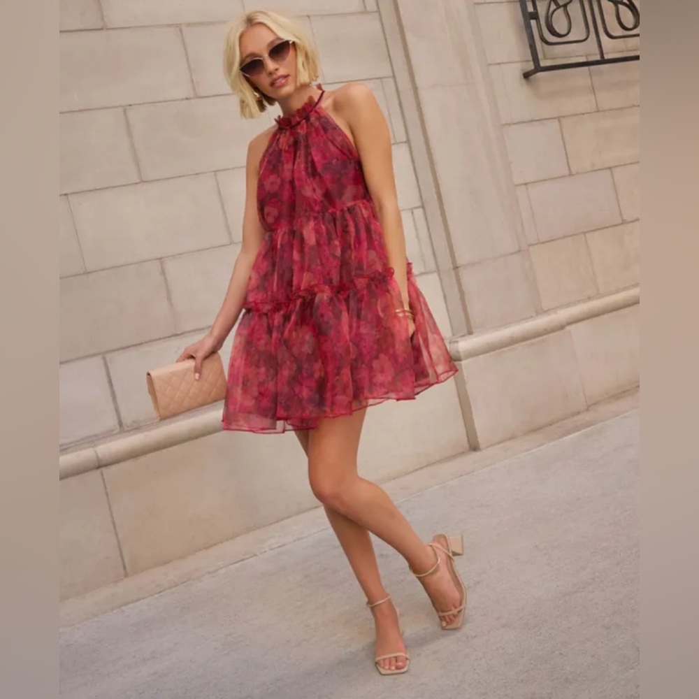Vici Red and Orange Floral Women’s backless Dress